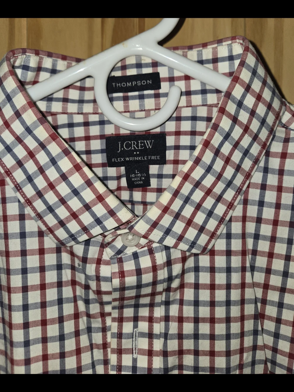 J. Crew White Button-Down Shirt with Red and Blue Windowpane Check Size Large